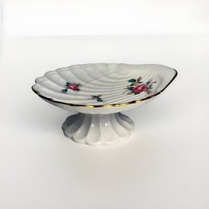 Spode Billingsley Rose Spray Shell Pedestal Dish Gold Trim Bone China England